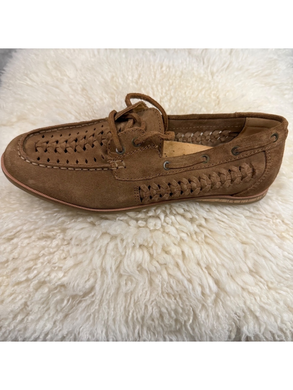 Earth Etwishing Womens 10 Brown Suede Leather Boat Shoes Woven Loafers Moc Toe